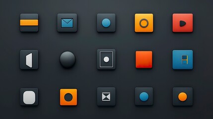 Flat design app icons. Dark background