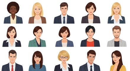 Diverse professional avatars for business team members and corporate headshots set for website and social media