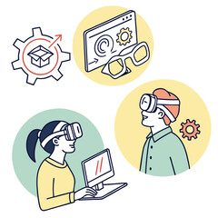 Augmented reality and virtual reality technologies innovative concepts illustrated in vector graphics