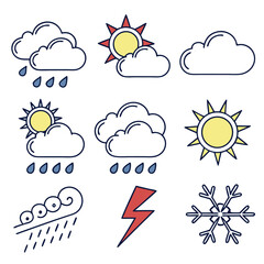 Colorful weather icons representing different meteorological conditions and seasonal changes