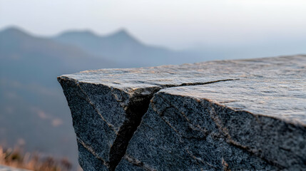 Rocky Cliff Edge With Distant Misty Mountains