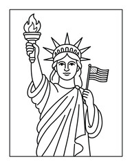 Statue of Liberty Coloring Page – American Symbol Line Art for Kids and Education © Bright Little Minds