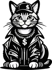 Cool Street Cat – Vector Style with Hat, Jacket, and Dollar Chain