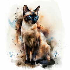 Beautiful Siamese Cat With Blue Eyes Surrounded By Colorful Splashes