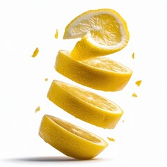 Floating Slices of Bright Yellow Lemons with Freshness and Zest