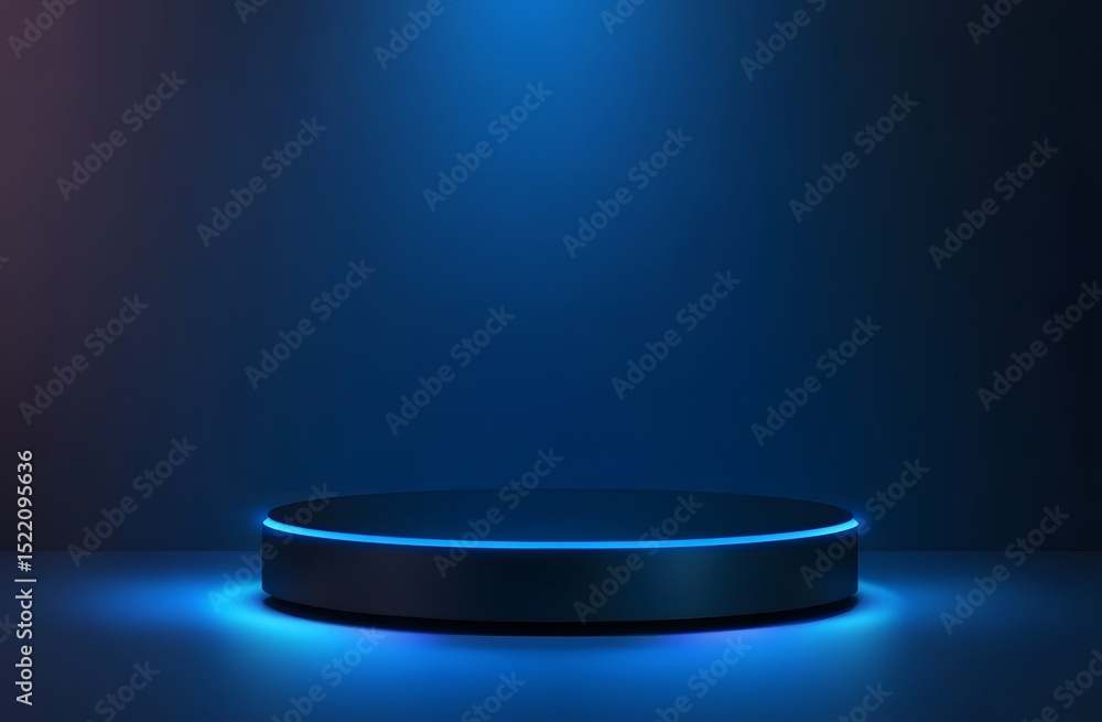 Aufkleber abstract futuristic blue technology background with glowing circular podium and hologram elements fo