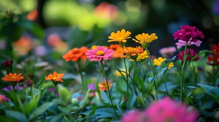 Obraz premium Colorful garden flowers display vivid blooms in bright summer sunshine