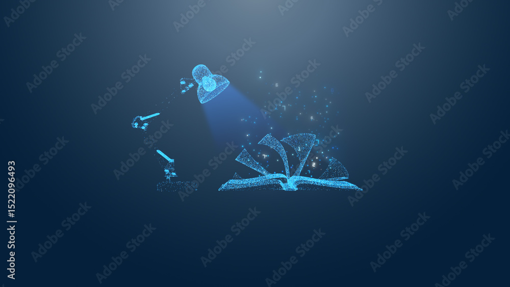 Aufkleber a digital representation of an open book with magical light, symbolizing knowledge and creativity in