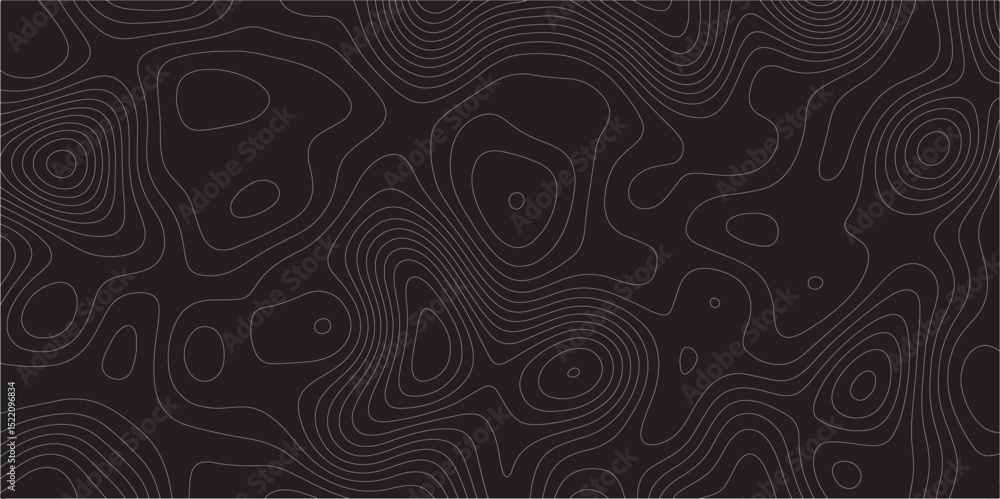 Poster Abstract white on black background Topographic line map pattern. Contour elevation topographic and textured Background Modern design with black background with topographic wavy patted.	
