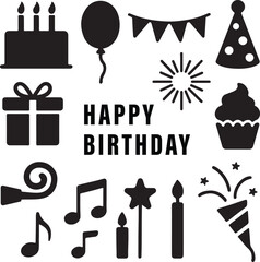 Birthday elements set silhouette symbol design vector illustration.
