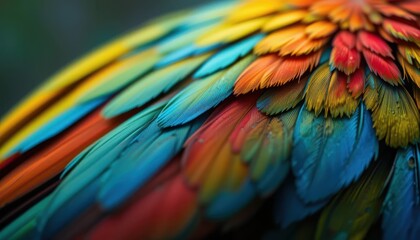 Obraz premium Vibrant Macaw Feather Close-Up A Macro Photography Showcase of Nature's Intricate Beauty