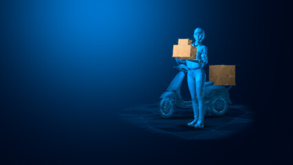A stylized image of a person holding boxes, representing innovation in logistics and delivery services.