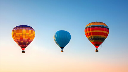 Naklejka premium Pixel Art Hot Air Balloons In Sunrise Sky