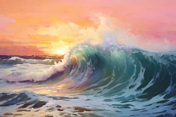 Wave crashing over ocean outdoors painting nature.