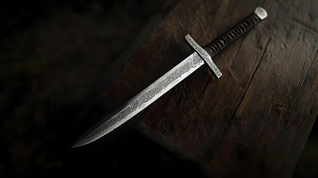 Ornamental Dagger On Dark Wooden Table