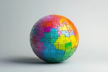 symbolic illustration of multicolored puzzle globe, unity and completion theme