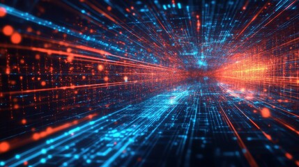 Obraz premium Digital Data Stream with Blue and Orange Light Trails