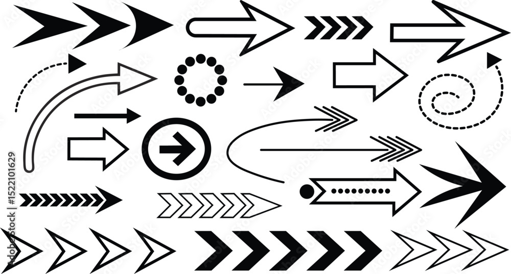 Poster a collection of various black and white arrows representing different directions and navigation