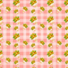 Seamless pattern with summer picnic and  on pastel Red