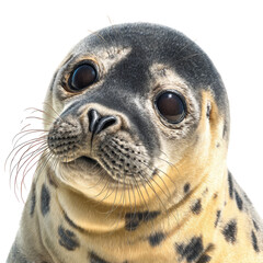 Enchanting Close-Up Portrait of an Adorable Young Harbour Seal Pup Isolated