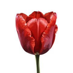 Realistic digital painting of a red tulip with glossy texture, high contrast, studio lighting, on white background.