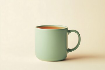 Fototapeta premium A matte pastel green ceramic mug of ginseng tea isolated against a cream white solid background