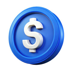 Obraz premium Dollar Currency Symbol on Blue Coin 3d icon in cartoon plastic style minimal isolated on transparent white background, clipping path