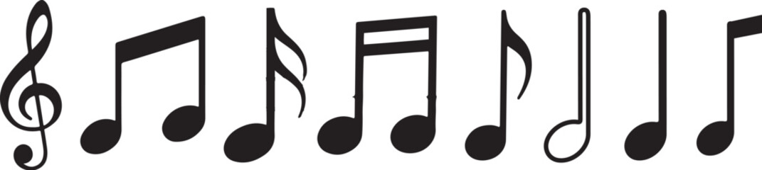 Music Notes Icon Set – Musical Symbols and Key Notes Vector Illustration