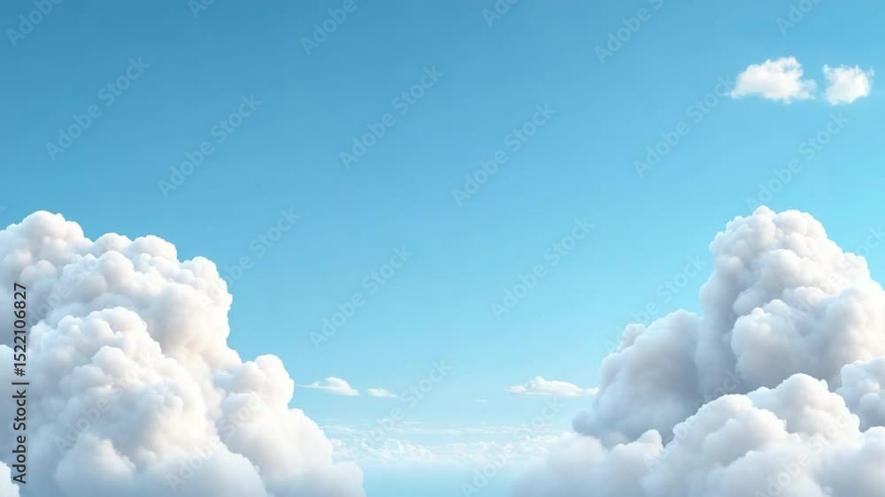 Poster cloudscape symphony: a tranquil sky painted with a serene blend of blues, gently punctuated by fluff