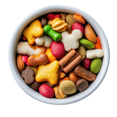 Colorful Assortment of Various Snack Treats in White Bowl