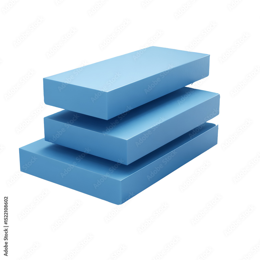 Poster stacked light blue rectangular shapes on white background with geometric design