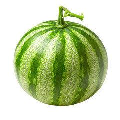 Fresh Green Watermelon with Stripes and Glossy Surface Close-Up