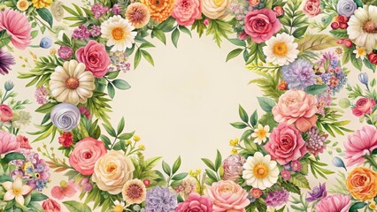 Obraz premium Floral Wreath Background Seamless Pattern , flowers, garden, flowers, garden, classic design, botanical, stems, ornamental