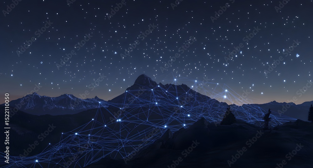 Aufkleber abstract blue digital line and dot landscape background with a big data connection technology concep