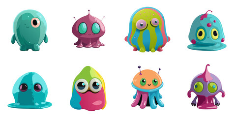 Obraz premium Multiple vector illustrations of slime-type aliens