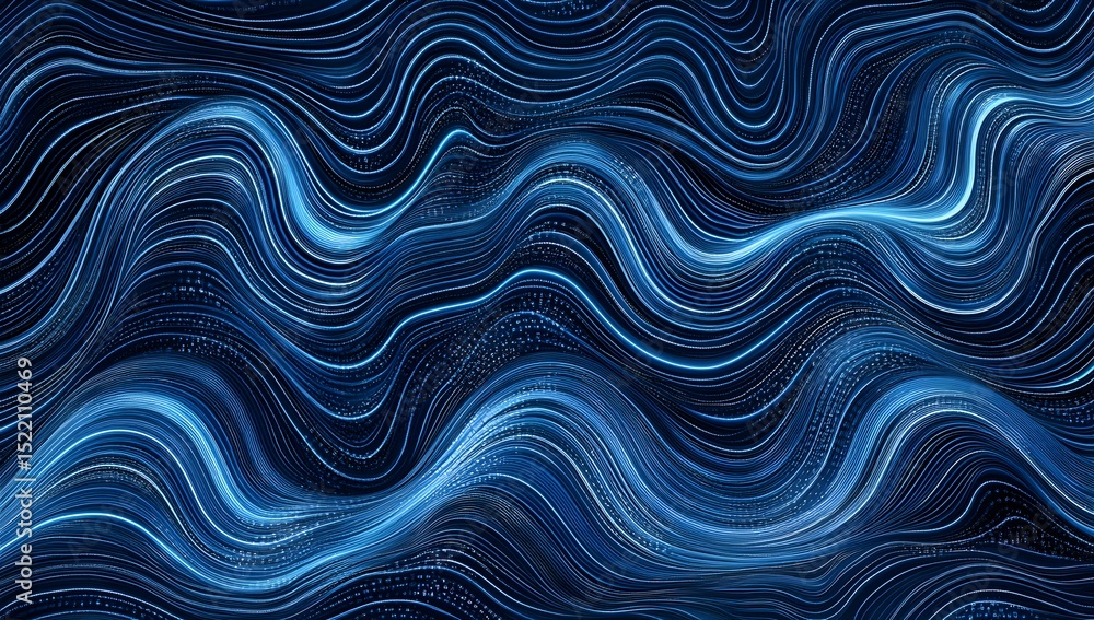 Poster abstract blue wave background with dots and lines, a high-tech concept of big data or digital techno