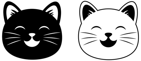 Cute Cartoon Cat Faces in Black and White