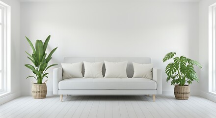 Serene Minimalist Living Room Interior Design with Greenery