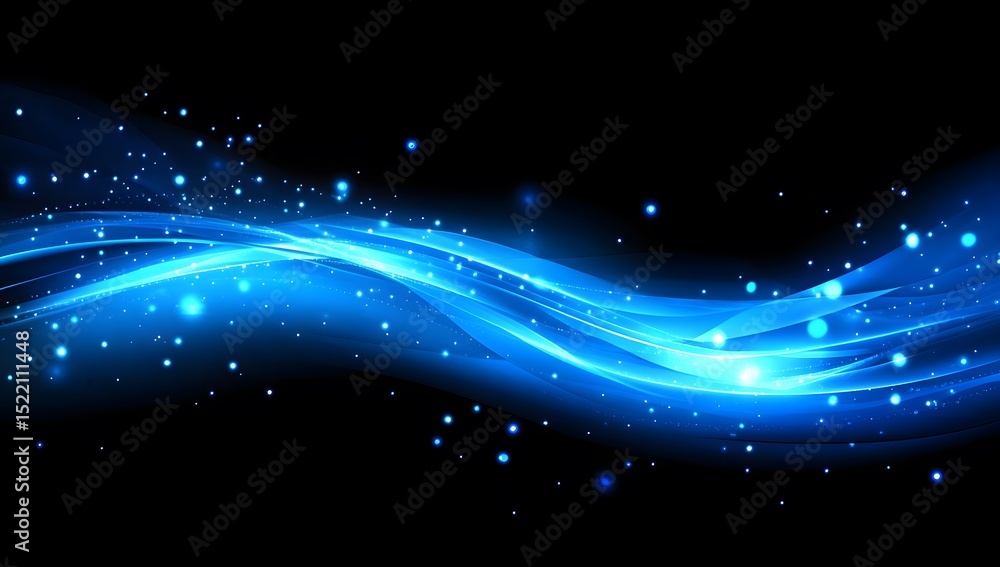 Poster abstract blue wave of dots and lines on a dark background. abstract digital technology wallpaper wit