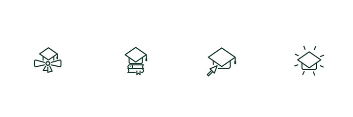 Set of toga hat graduation icon. Thin. 4 type design. Simple. Vector illustration.