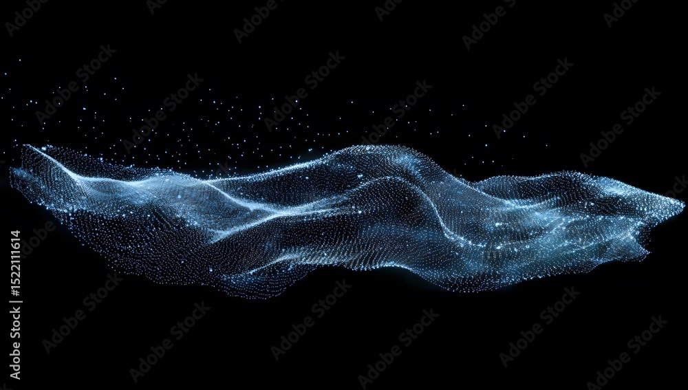 Poster abstract blue wave of dots and lines on a dark background. abstract digital technology wallpaper wit