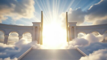 Golden Gate to Heaven Amidst White Clouds - Powered by Adobe