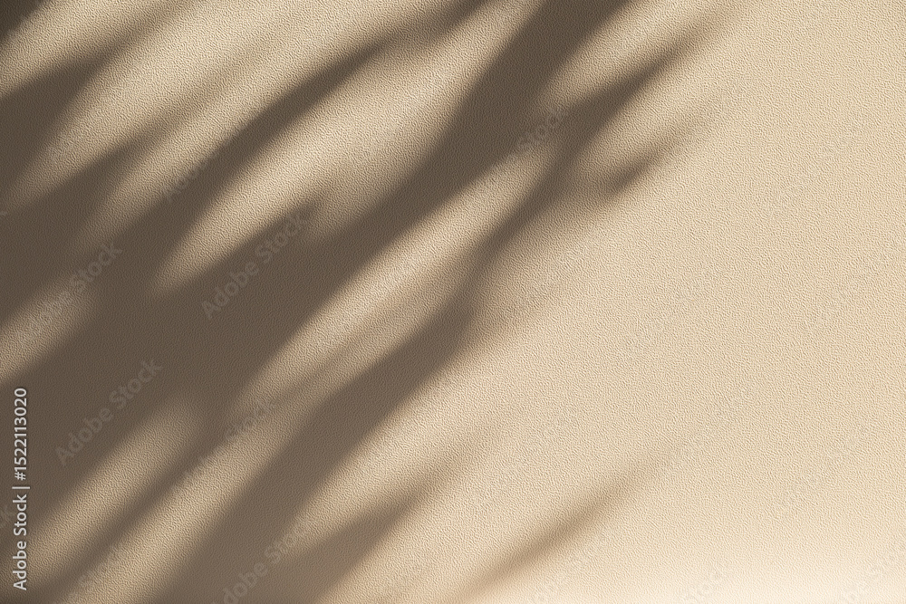 Poster Wall interior background, studio and backdrops show products. with leaf shadow from window color beige and white. background for text insertion and presentation of product	