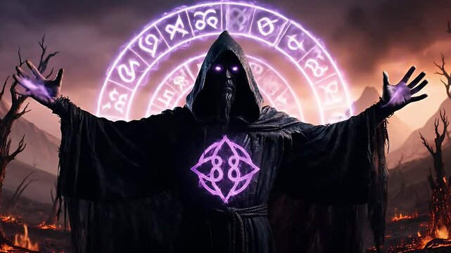 Fantasy necromancer performing a dark ritual with a glowing sigil