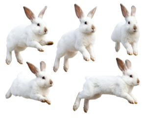 White rabbits jumping in playful motion