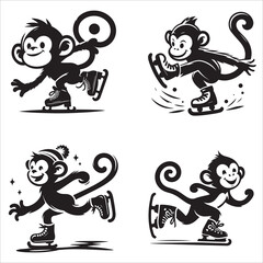 Monkey skating silhouette vector