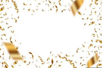 A festive background image featuring falling golden confetti and ribbons scattered across a white space. The shimmering metallic effect gives it an elegant, celebratory feel, ideal for party or event 