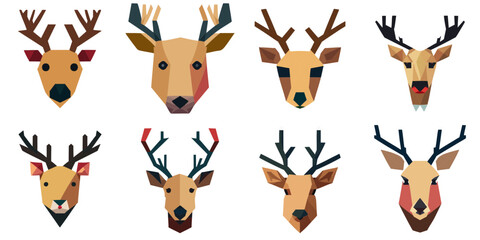 Fototapeta premium Multiple vector illustrations reindeer, low poly style