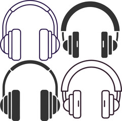 Silhouette Headphones Flat Illustration in Simple Minimalist Style