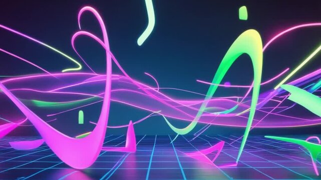 Vibrant neon-colored abstract shapes with glowing edges and dynamic composition, futuristic digital art elements for modern backgrounds and design  4khd video download
